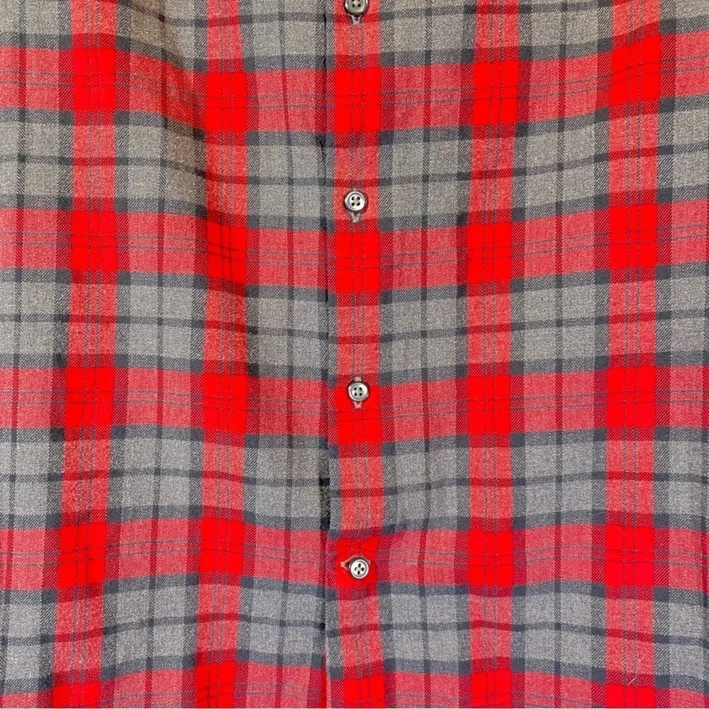 BANANA REPUBLIC Men's Small Red Gray Plaid lightweight flannel button up shirt
